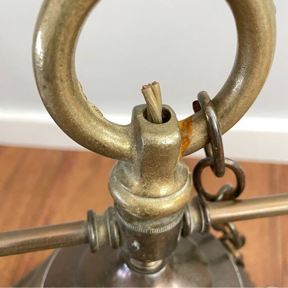 Vintage | LARGE Solid Brass Hanging Pendant Light Design Industrial Farmhouse - Picture 8 of 11